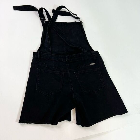 KanCan Overall Shorts Womens Medium Black Distressed Jean Stretch Denim - Picture 5 of 11